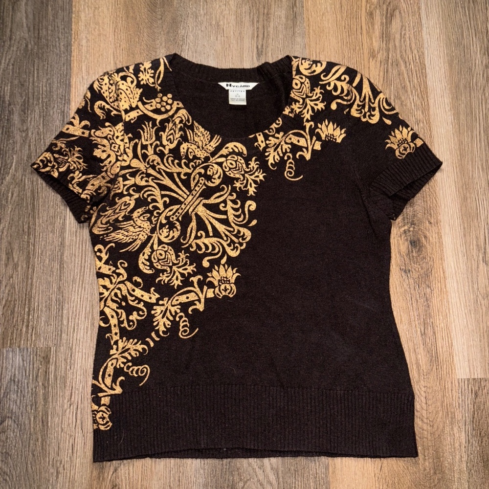 Nygard Collection Baroque‎ Sweater Top Metallic 1990s Petite Medium